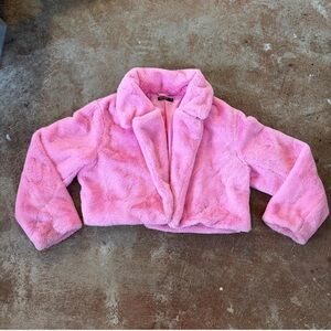 Pink Cropped Nastygal Faux Fur Jacket